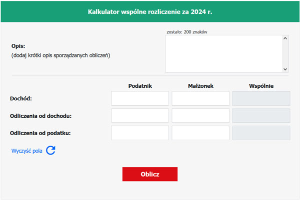 Kalkulator wspólne rozliczenie za 2024 r.