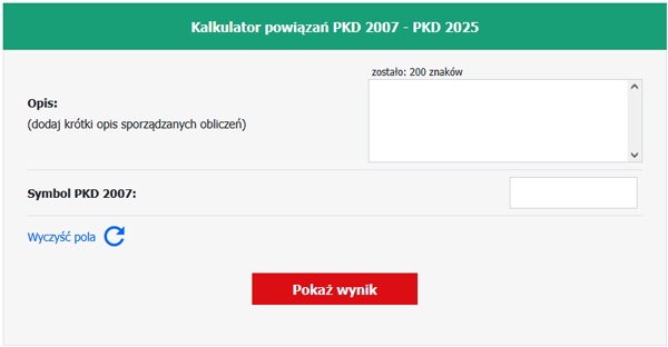 Kalkulator powiązań PKD 2007 - PKD 2025