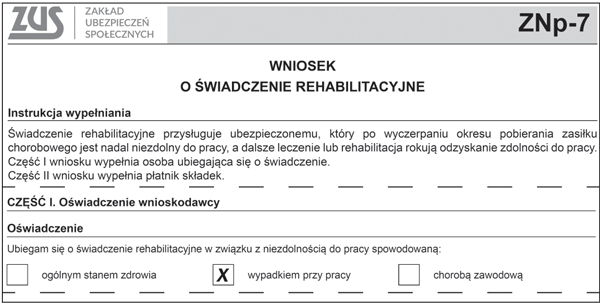 Przykładowo wypełniony fragment formularza ZNp-7