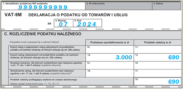 Złożenie VAT-9M z tytułu importu usług