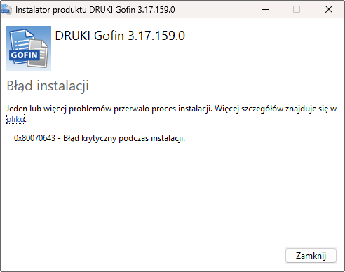 Komunikat 0x80070643 Błąd krytyczny podczas instalacji