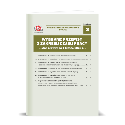 Dodatek UiPP 03/2024 - Wybrane przepisy z zakresu czasu pracy. Stan prawny na 1 lutego 2025 r.